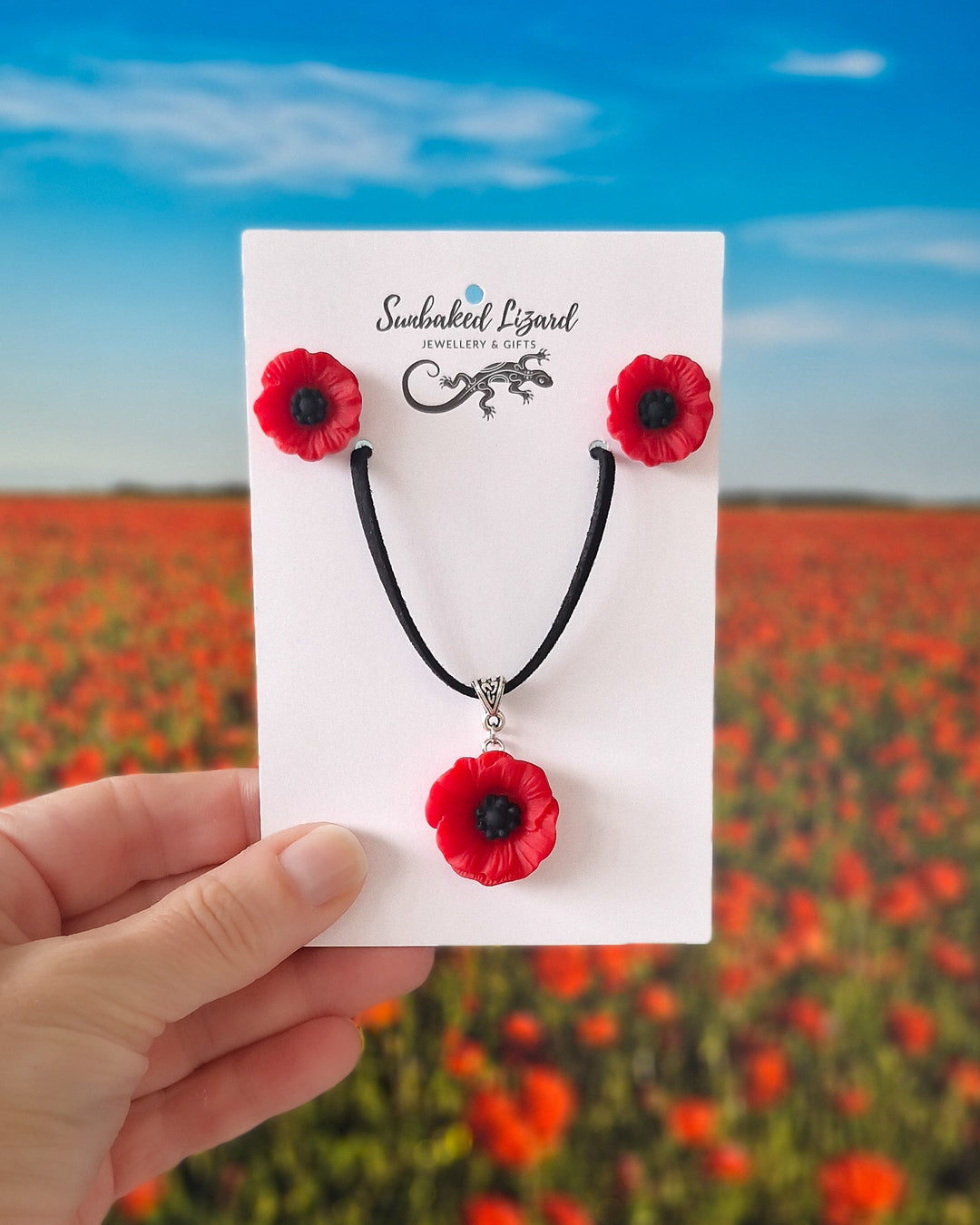 Red Poppy Necklace and Studs Set (save 5% as a set)