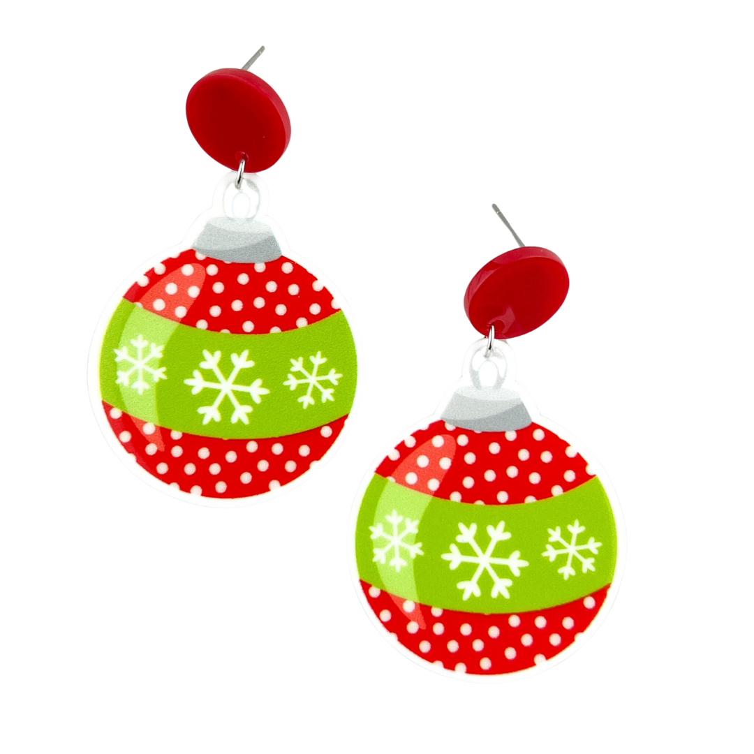 Red and Green Bauble Drop Earrings