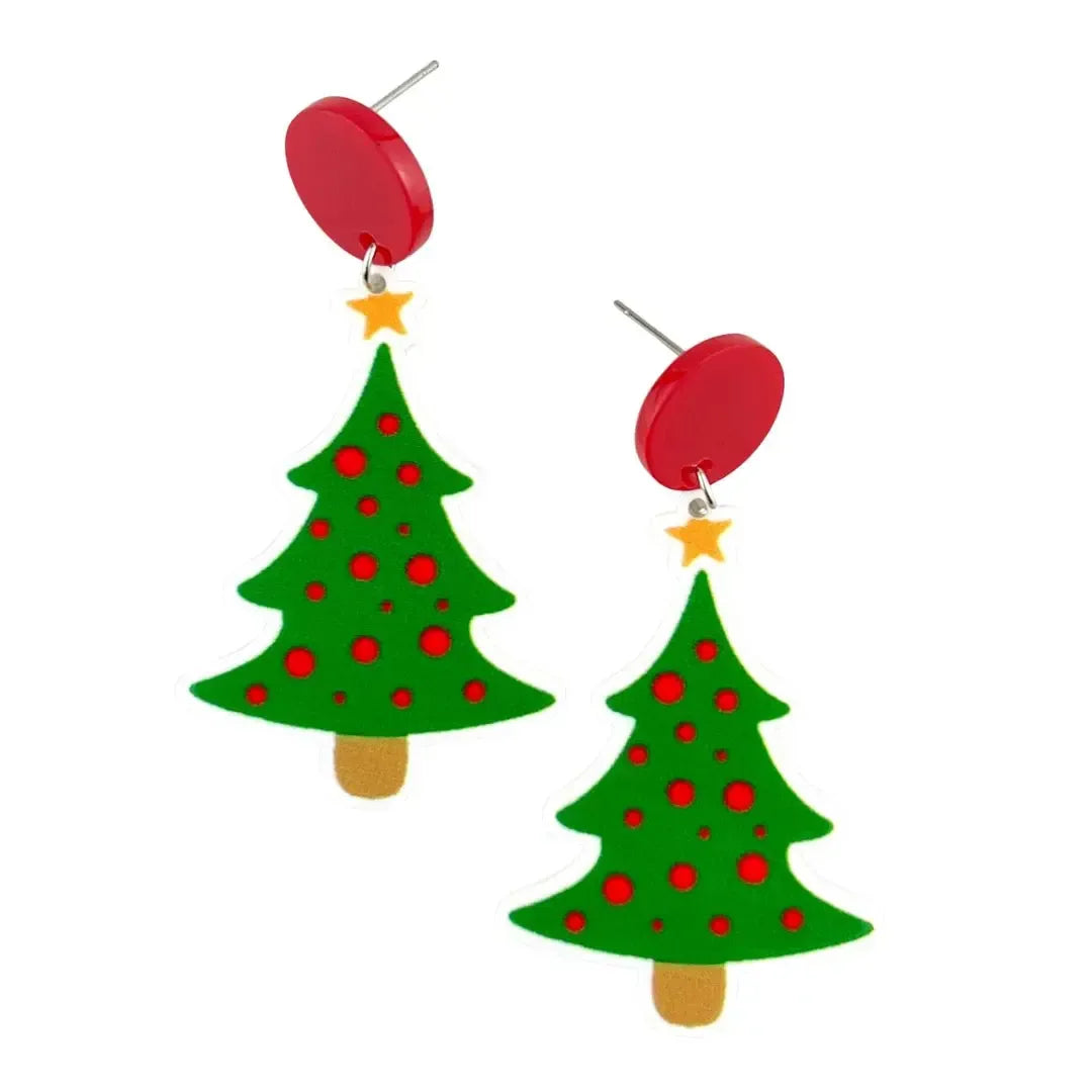 Red and Green Christmas Tree Stud Drops Sunbaked Lizard Jewellery & Gifts