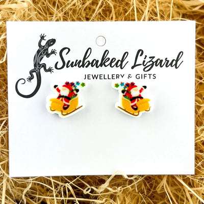 Santa and His Sleigh Studs Sunbaked Lizard Jewellery & Gifts