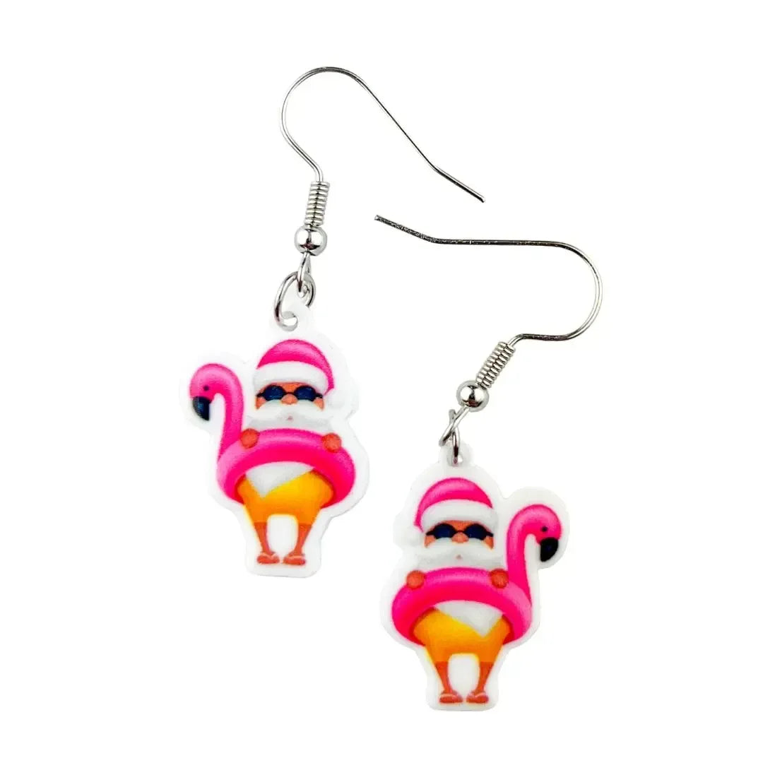 Santa and his Flamingo Floaty Drop Earrings Sunbaked Lizard Jewellery & Gifts