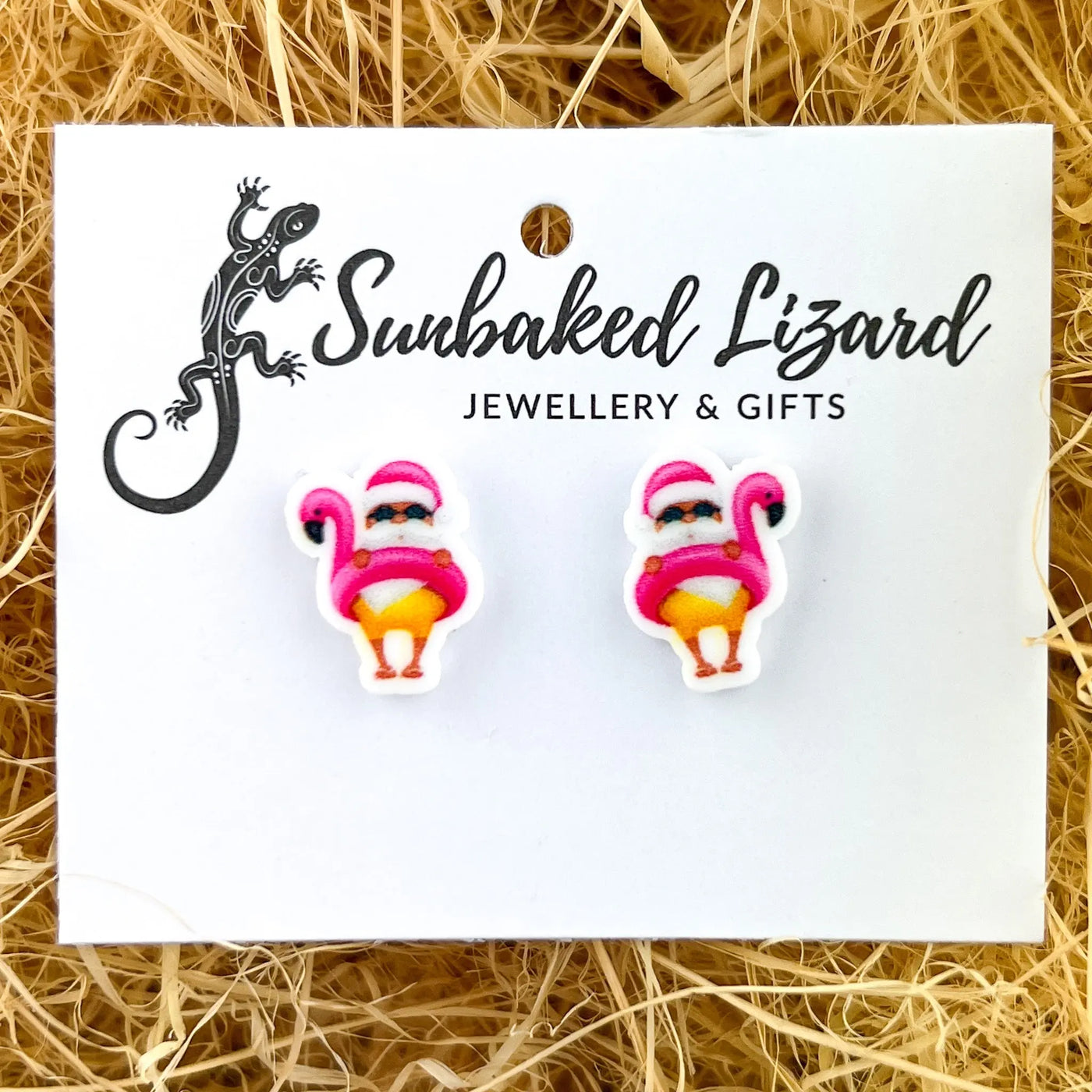 Santa and his Flamingo Floaty Studs
