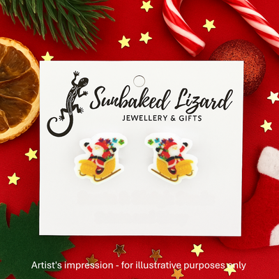 Santa and His Sleigh Studs Sunbaked Lizard Jewellery & Gifts