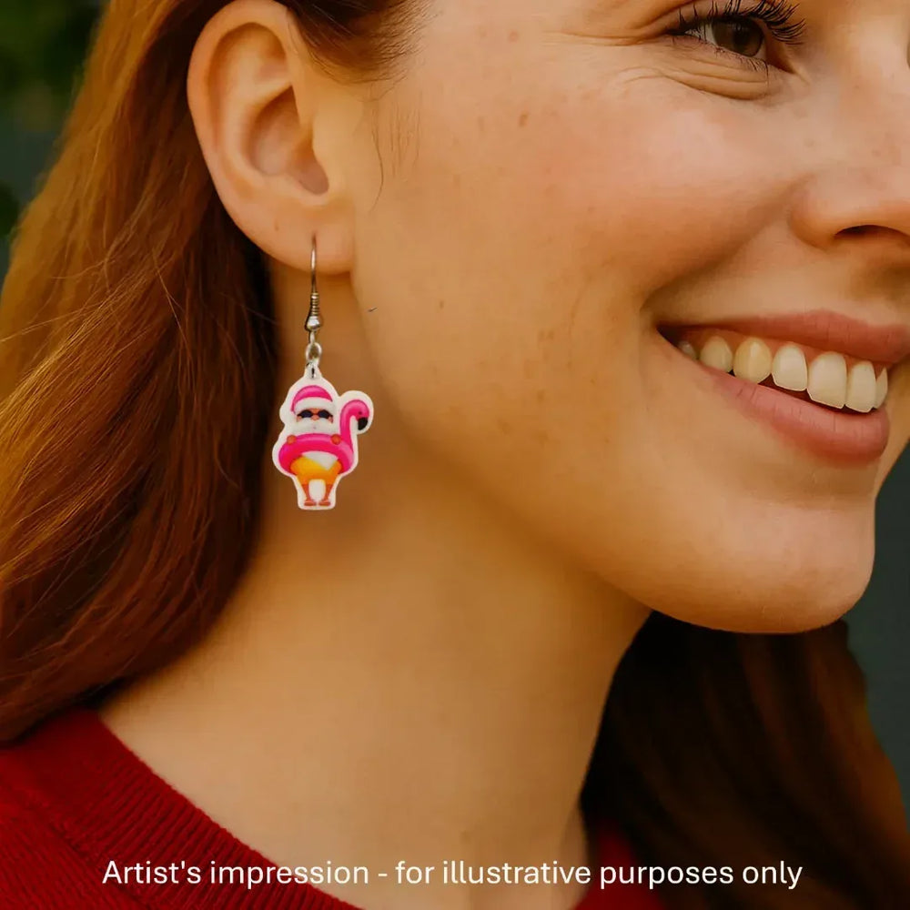 Santa and his Flamingo Floaty Drop Earrings Sunbaked Lizard Jewellery & Gifts