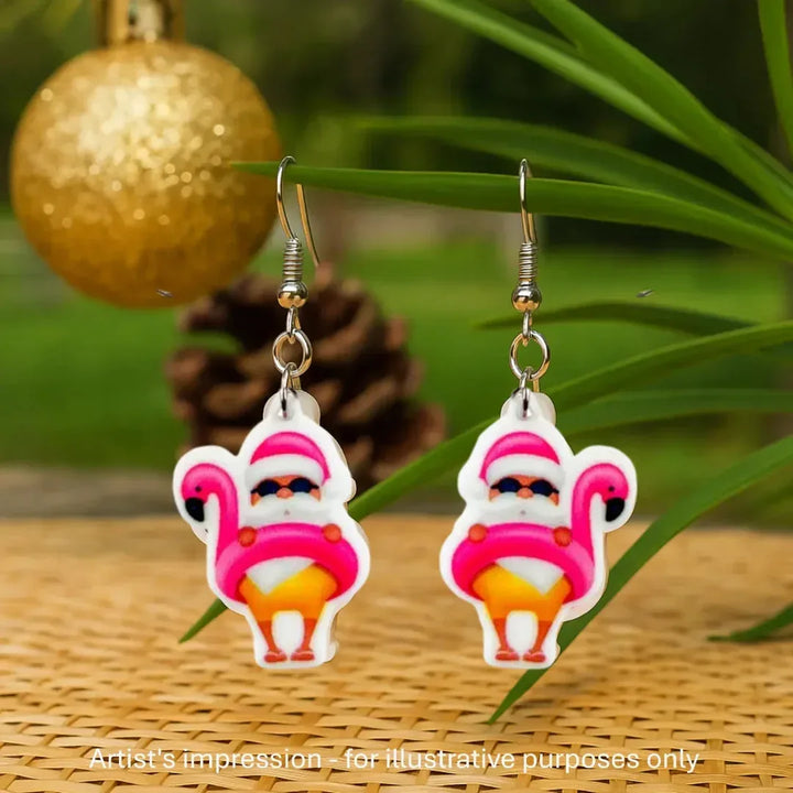 Santa and his Flamingo Floaty Drop Earrings Sunbaked Lizard Jewellery &amp; Gifts