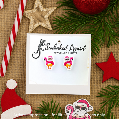 Santa and his Flamingo Floaty Studs Sunbaked Lizard Jewellery & Gifts
