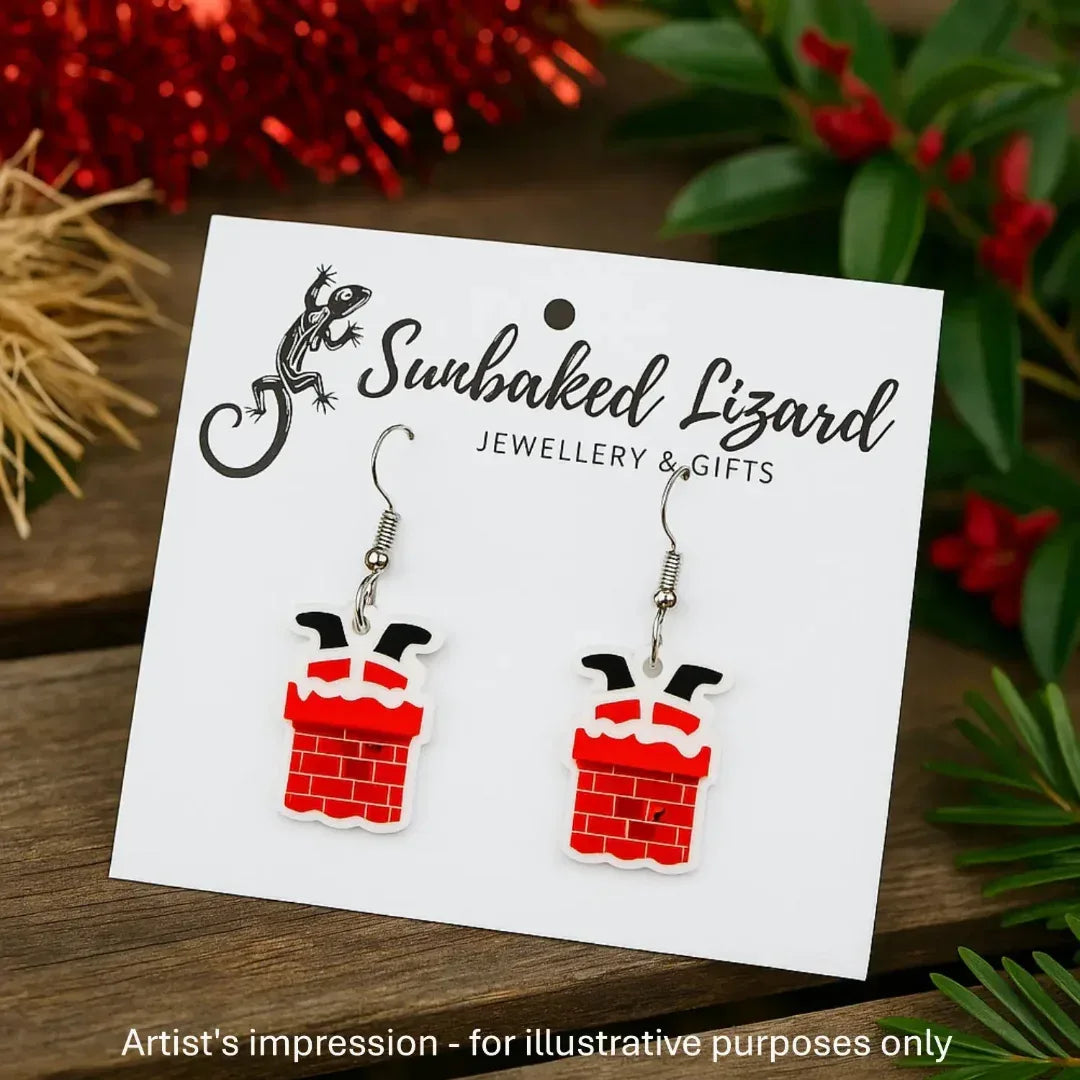 Santa in the Chimney Drop Earrings Sunbaked Lizard Jewellery &amp; Gifts