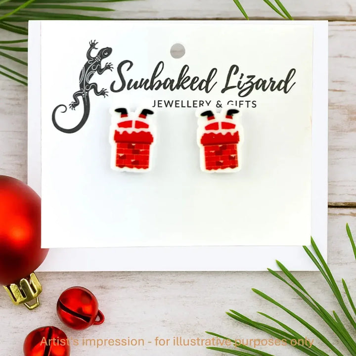 Santa in the Chimney Studs Sunbaked Lizard Jewellery &amp; Gifts