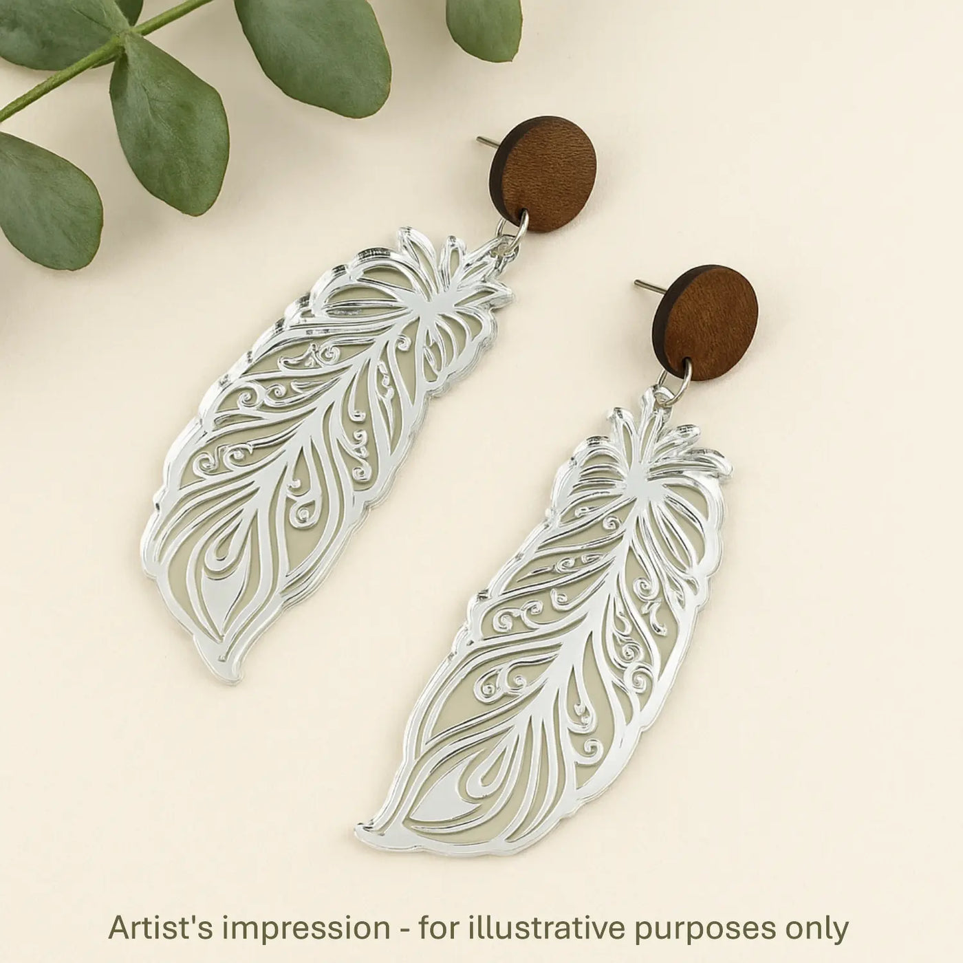 Silver and Timber Shimmer Feather Drops Sunbaked Lizard Jewellery & Gifts
