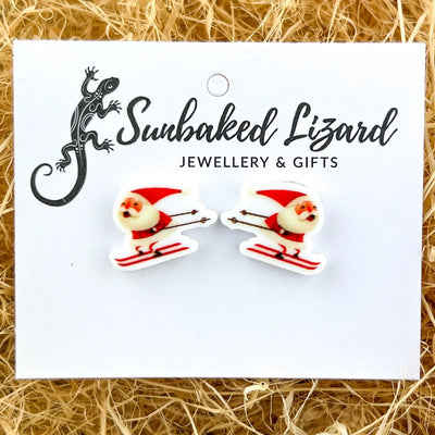 Skiing Santa Studs Sunbaked Lizard Jewellery & Gifts