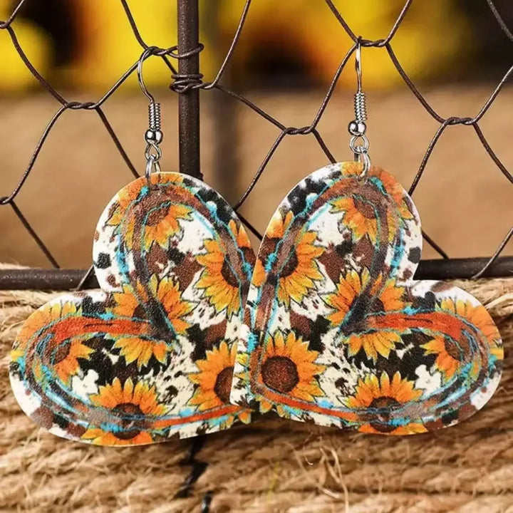 Statement Print Leather Heart Drop Earrings Sunbaked Lizard Jewellery &amp; Gifts