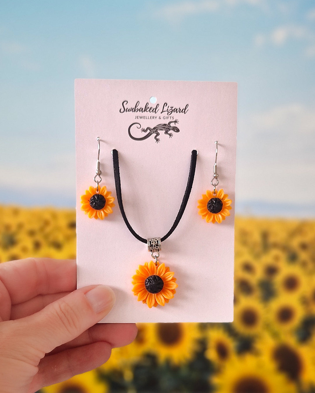 Sunflower Necklace &amp; Earrings Jewellery Set (save 5% as a set)