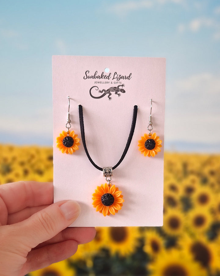 Sunflower Necklace &amp; Earrings Jewellery Set (save 5% as a set)