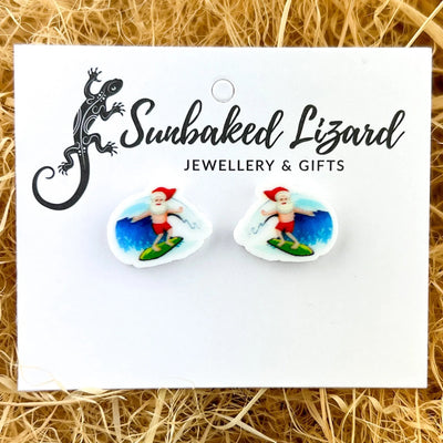 Surfing Santa Studs Sunbaked Lizard Jewellery & Gifts