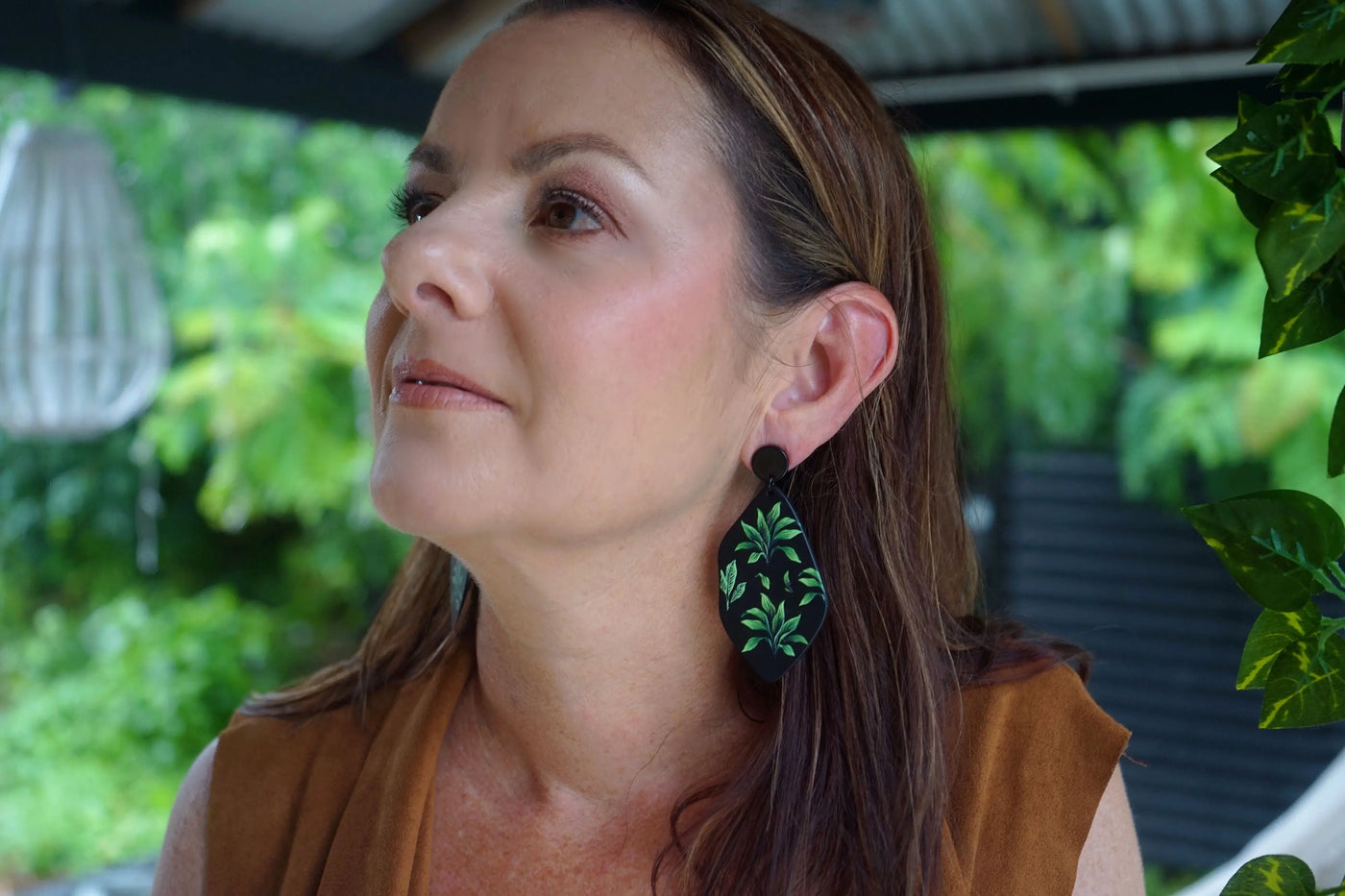 Tropical Plant Drop Earrings - Fern Sunbaked Lizard Jewellery & Gifts