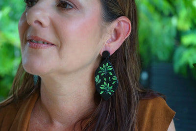 Tropical Plant Drop Earrings - Fern Sunbaked Lizard Jewellery & Gifts