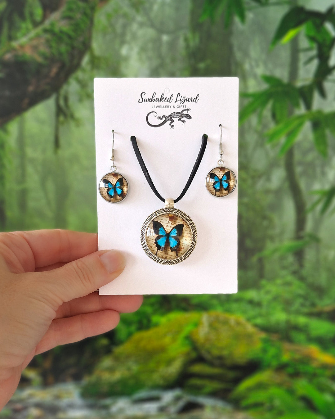 Blue Ulysses Butterfly Necklace &amp; Earrings Set (save 5% as a set)