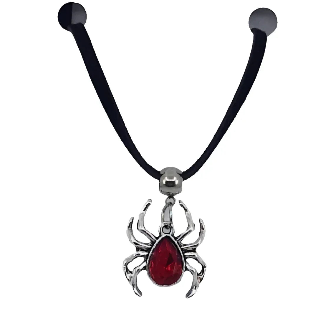 Red & Silver Spider Pendant Necklace – Halloween Creepy Cute Jewellery Sunbaked Lizard Jewellery & Gifts