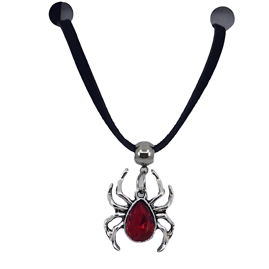 Red & Silver Spider Pendant Necklace – Halloween Creepy Cute Jewellery Sunbaked Lizard Jewellery & Gifts