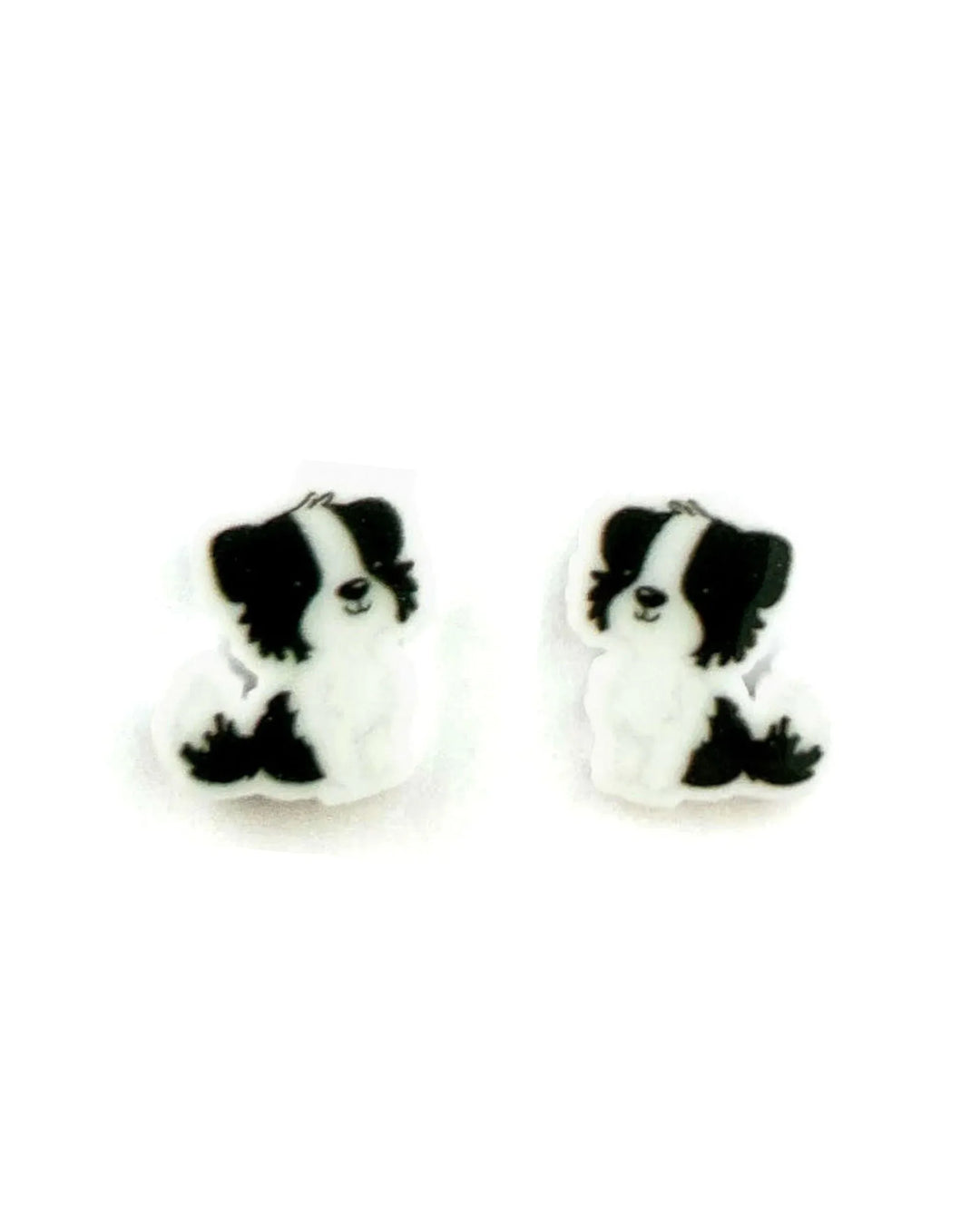 Beau the Border Collie stud earrings, black and white border collie puppy acrylic charm