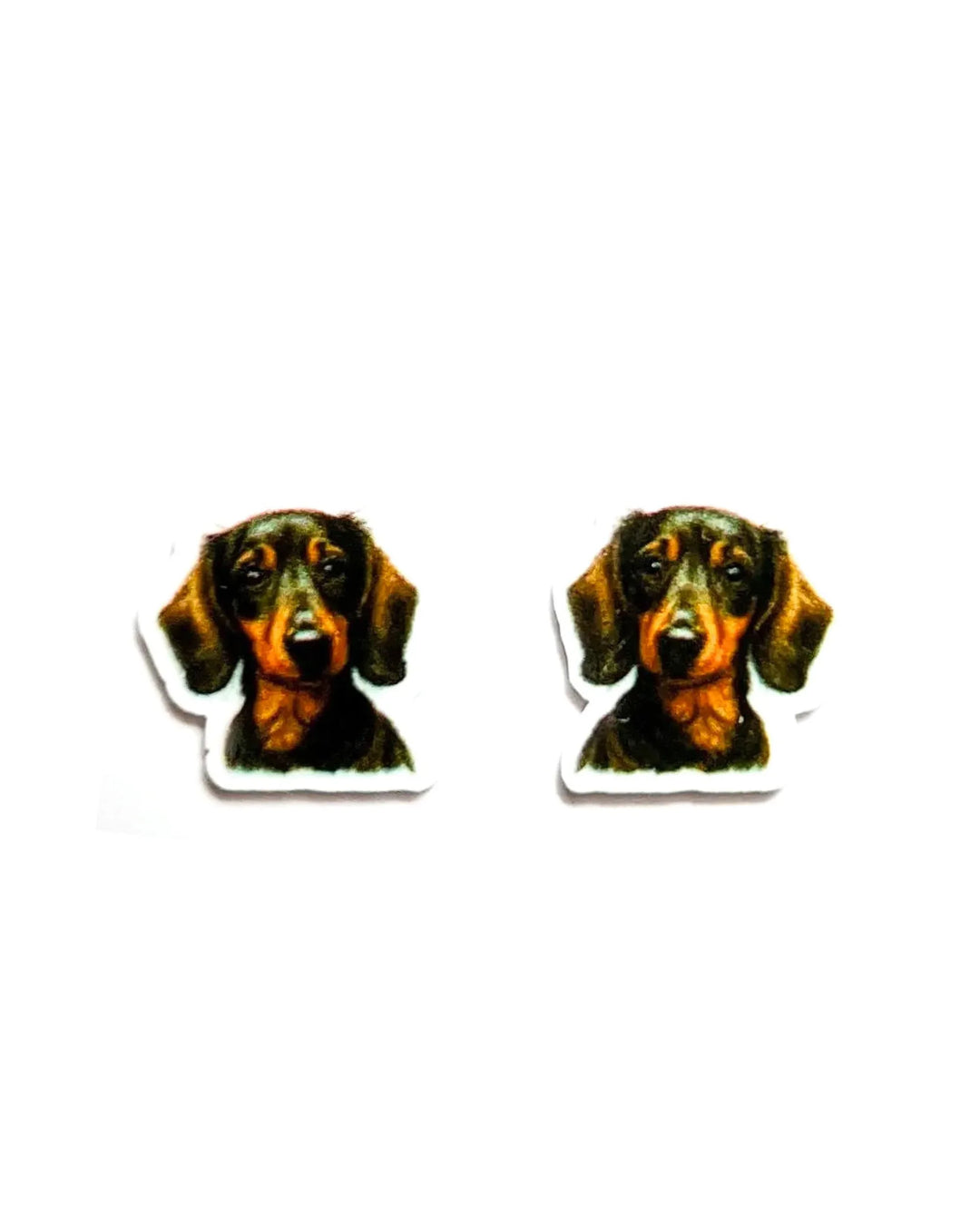 Black Dachshund stud earrings, black and tan dachshund portrait acrylic charm