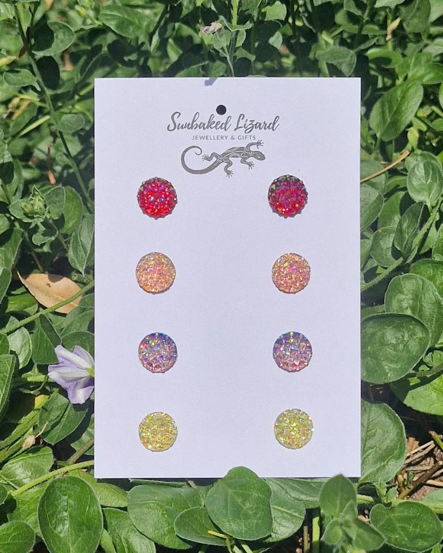 Bling Stud Earrings Multipack – 4 pairs of colourful glitter resin studs by Sunbaked Lizard.