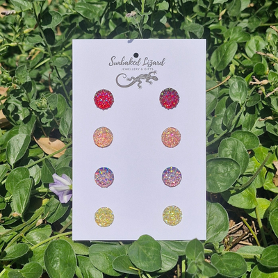 Bling Stud Earrings Multipack – 4 pairs of colourful glitter resin studs by Sunbaked Lizard.