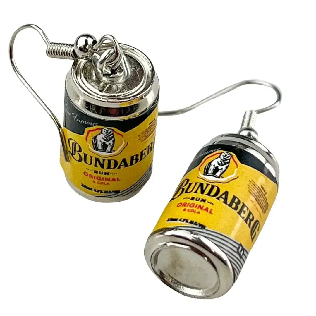 Novelty Bundaberg-style rum can earrings
