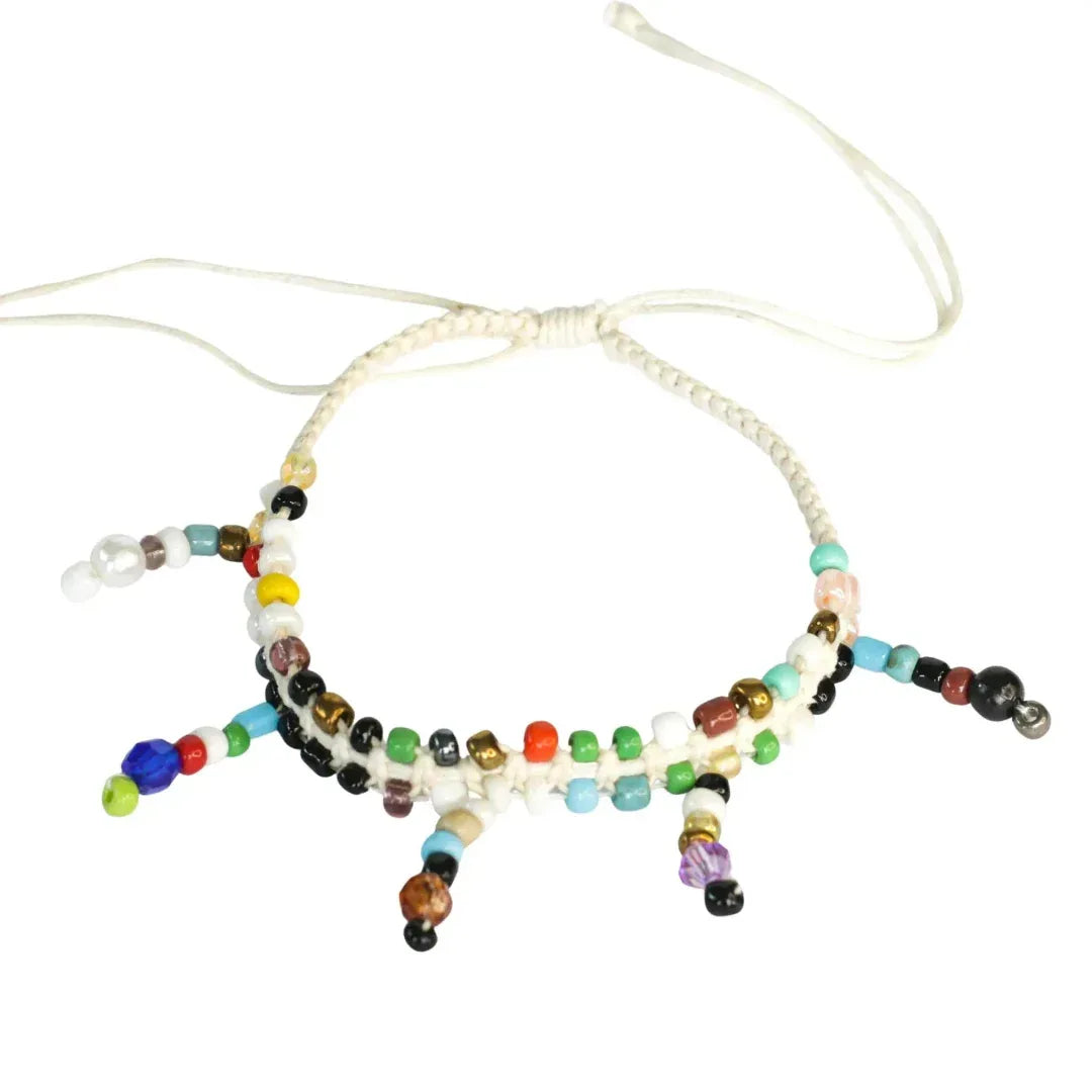 Colourful beaded anklet with rainbow porcelain beads for Pride and Mardi Gras