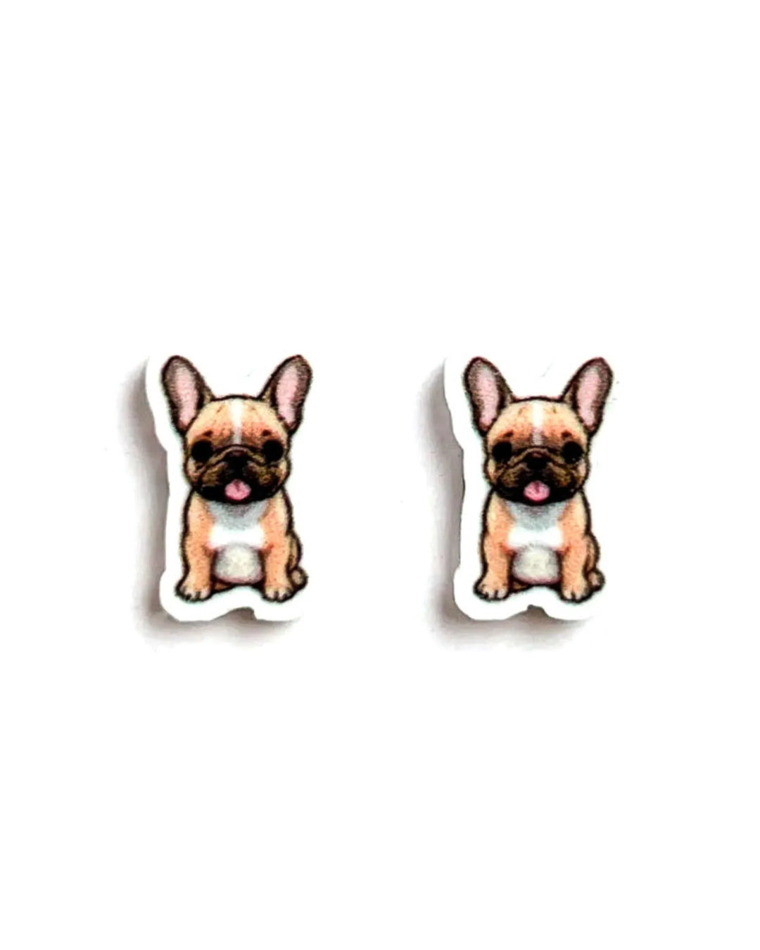 Frenchie the Bull Dog stud earrings, seated French Bulldog puppy acrylic charm