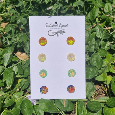 Glitter Stud Earrings Set – red, white, blue and green multipack from Sunbaked Lizard.