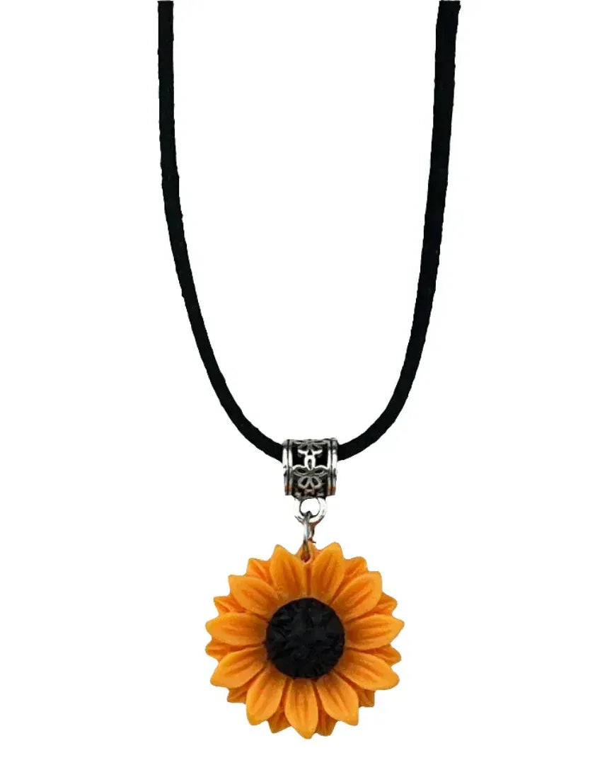 Sunflower pendant necklace with 25mm yellow charm and textured black centre