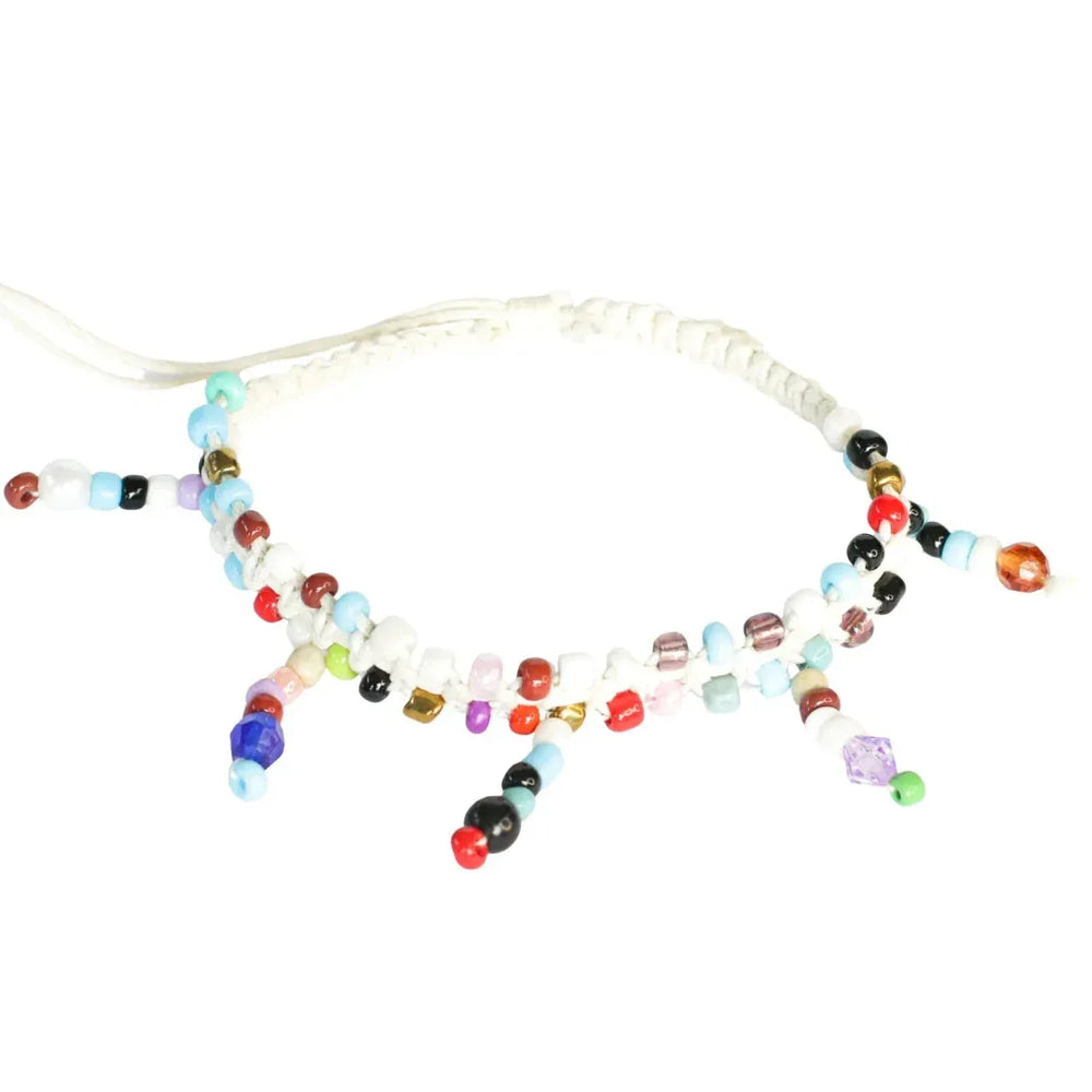Rainbow porcelain beaded anklet with colourful dangling bead details