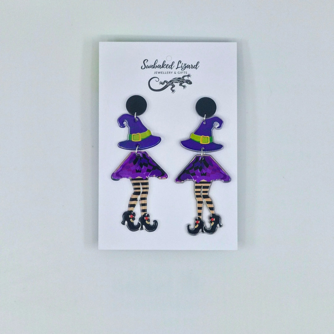 Witch Stud Drop Earrings – Halloween Novelty Jewellery Sunbaked Lizard Jewellery &amp; Gifts