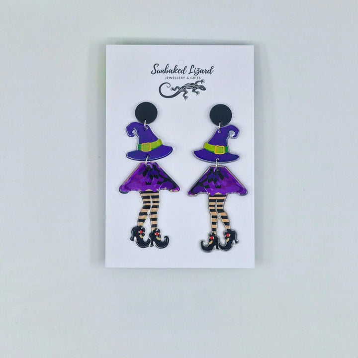 Witch Stud Drop Earrings – Halloween Novelty Jewellery Sunbaked Lizard Jewellery &amp; Gifts