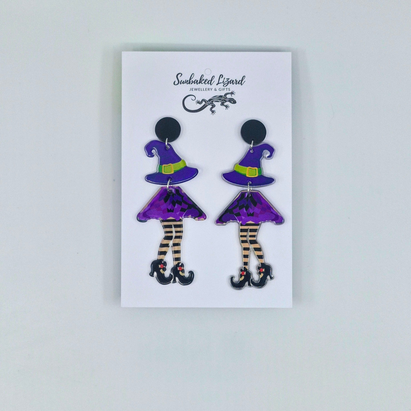 Witch Stud Drop Earrings – Halloween Novelty Jewellery Sunbaked Lizard Jewellery & Gifts