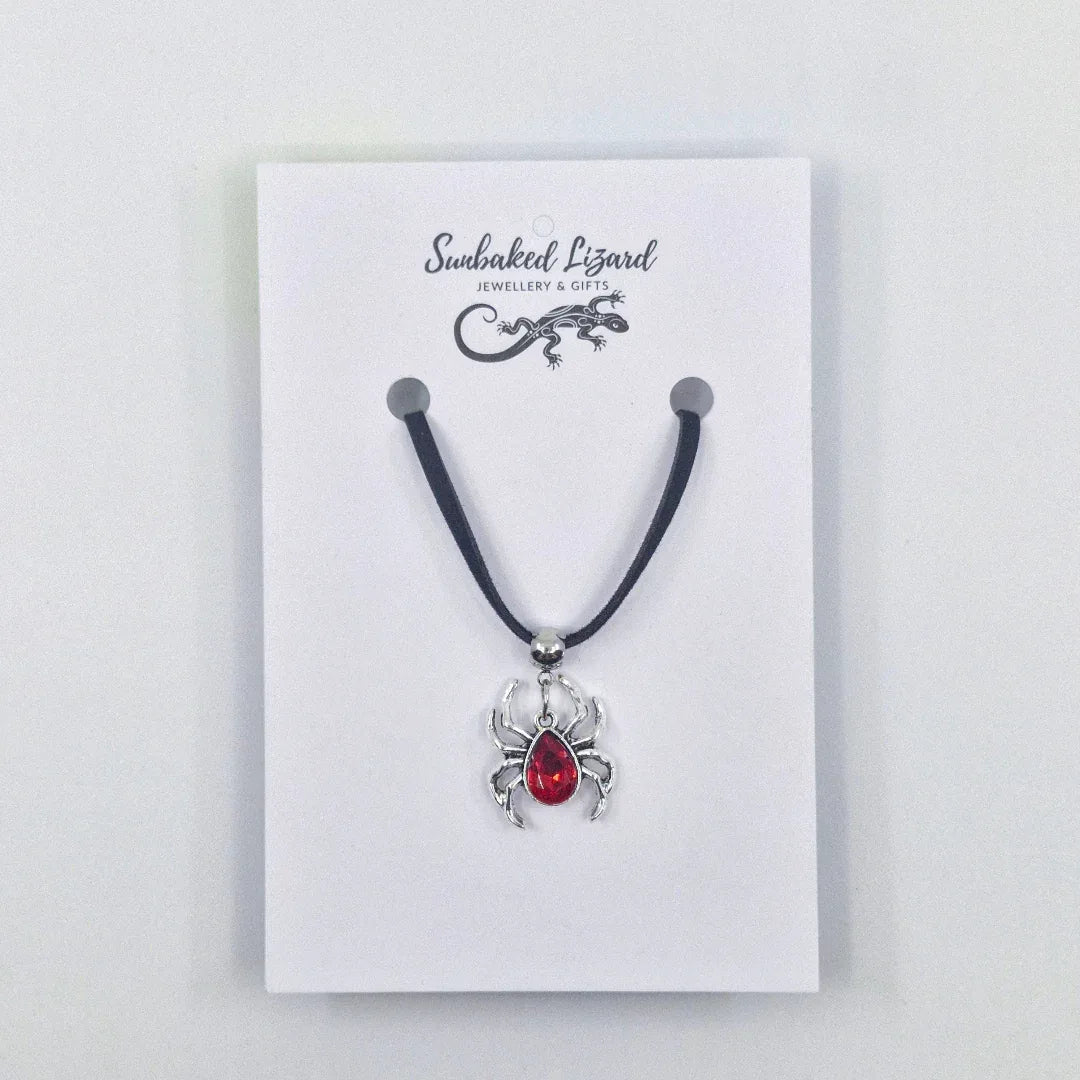 Red &amp; Silver Spider Pendant Necklace – Halloween Creepy Cute Jewellery Sunbaked Lizard Jewellery &amp; Gifts