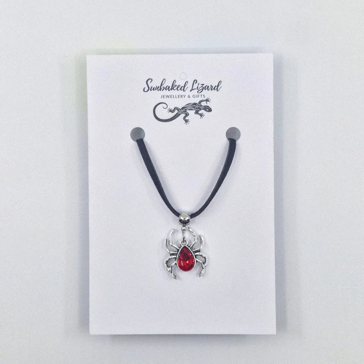 Red &amp; Silver Spider Pendant Necklace – Halloween Creepy Cute Jewellery Sunbaked Lizard Jewellery &amp; Gifts