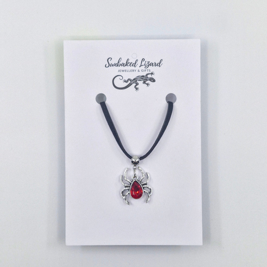 Red & Silver Spider Pendant Necklace – Halloween Creepy Cute Jewellery Sunbaked Lizard Jewellery & Gifts