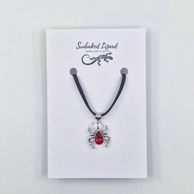 Red & Silver Spider Pendant Necklace – Halloween Creepy Cute Jewellery Sunbaked Lizard Jewellery & Gifts