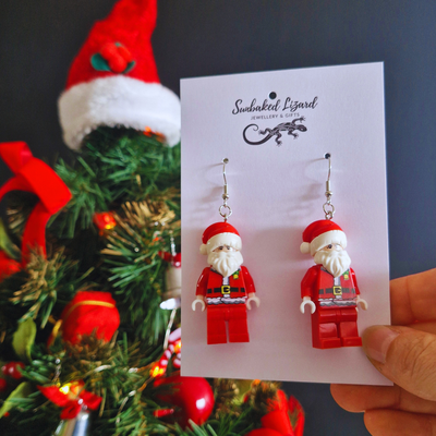 Block-style Santa Christmas earrings inspired by Lego figures