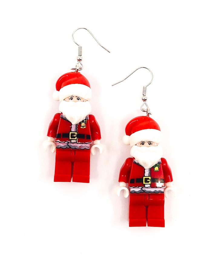 Block-style Santa Christmas earrings inspired by Lego figures