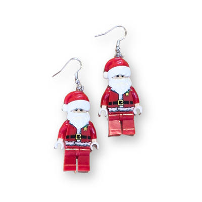 Block-style Santa Christmas earrings inspired by Lego figures