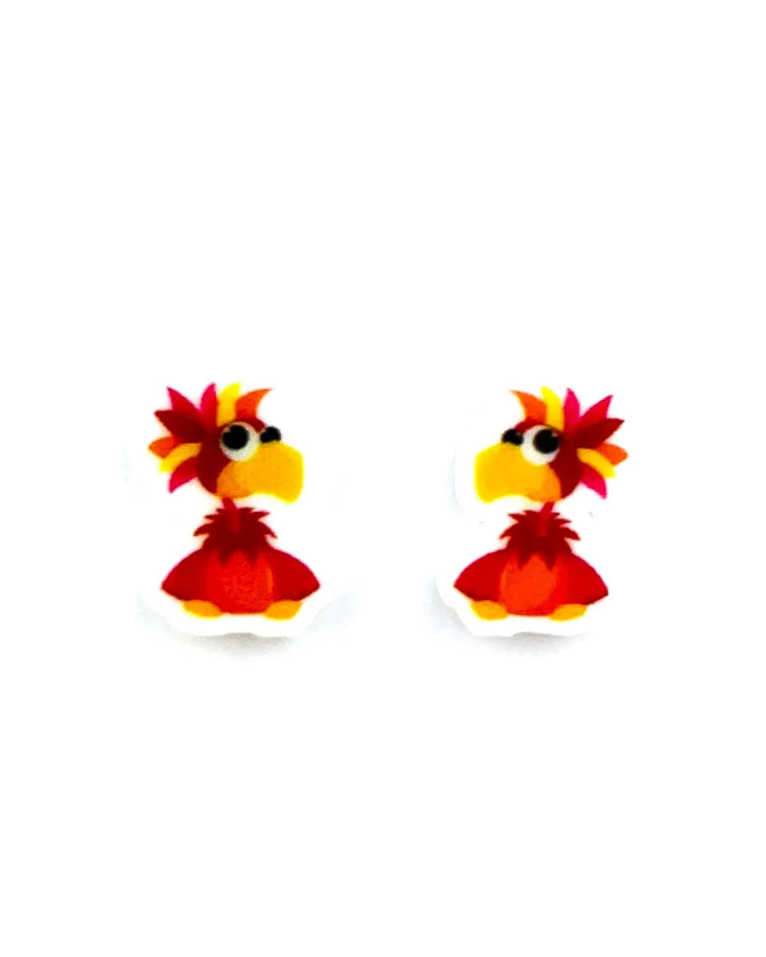 Spike the Parrot stud earrings, red cartoon parrot acrylic charm