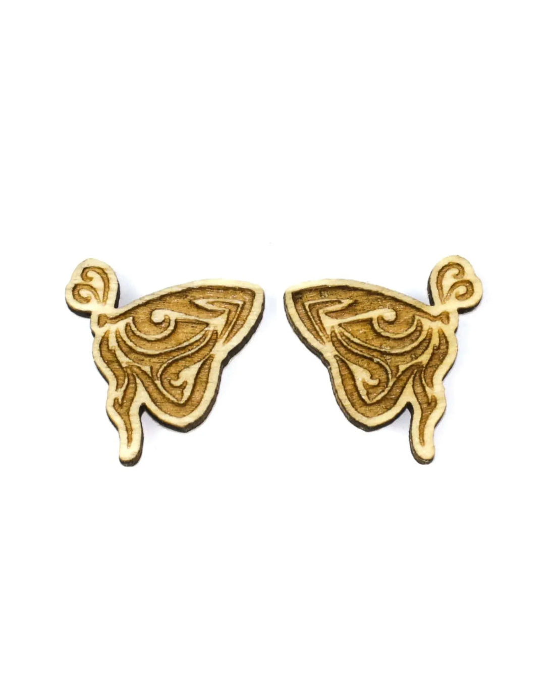 Timber butterfly stud earrings engraved wooden design