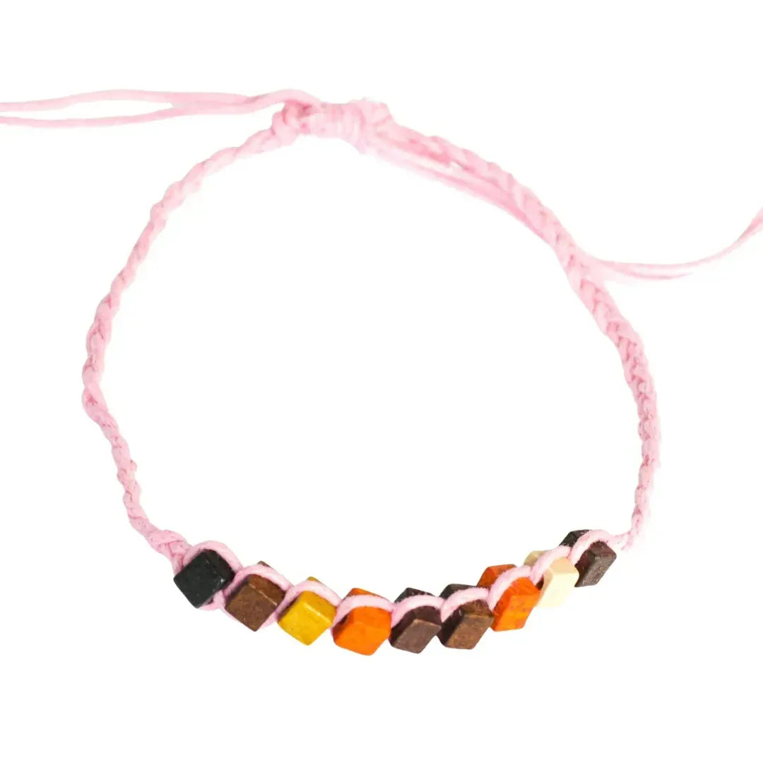 Pink cord wooden beaded anklet with colourful beads for everyday and Pride wear