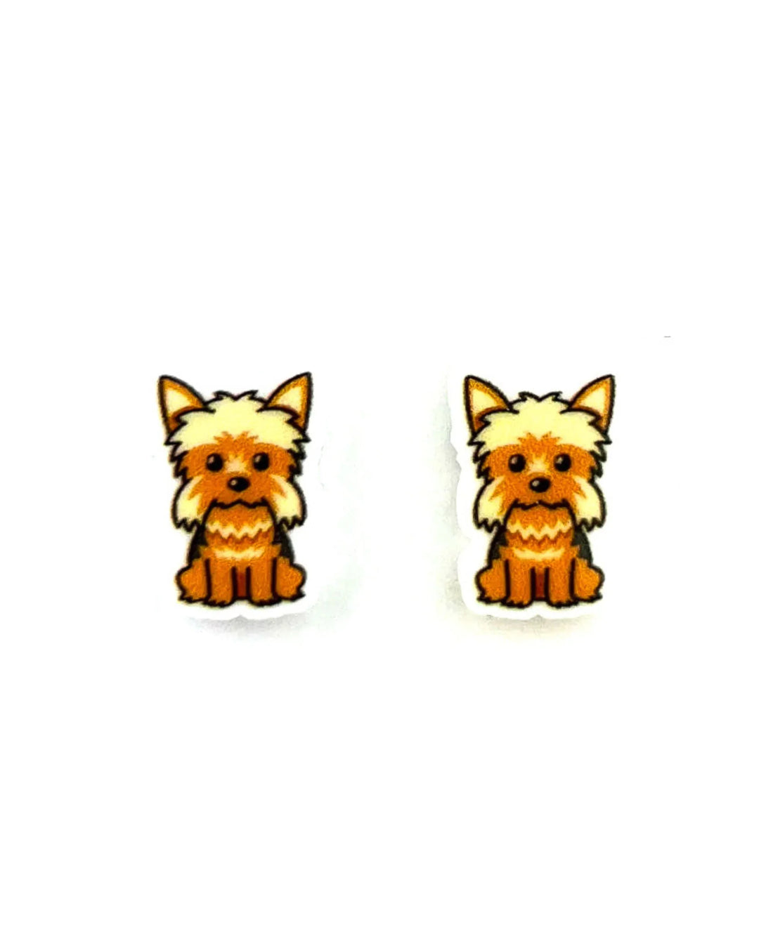 Yorkie the Puppy stud earrings, seated Yorkshire terrier acrylic charm