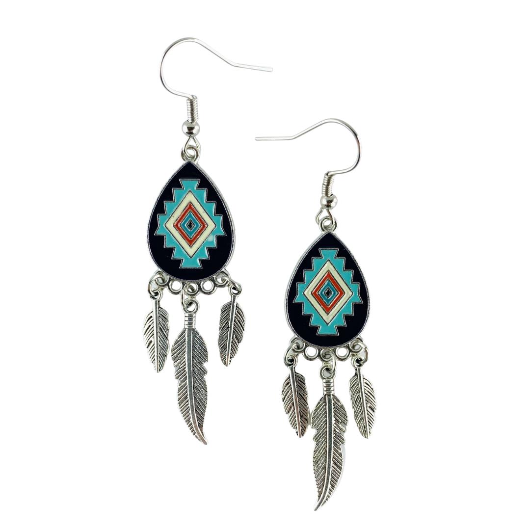 Aztec Feather Drop Earrings