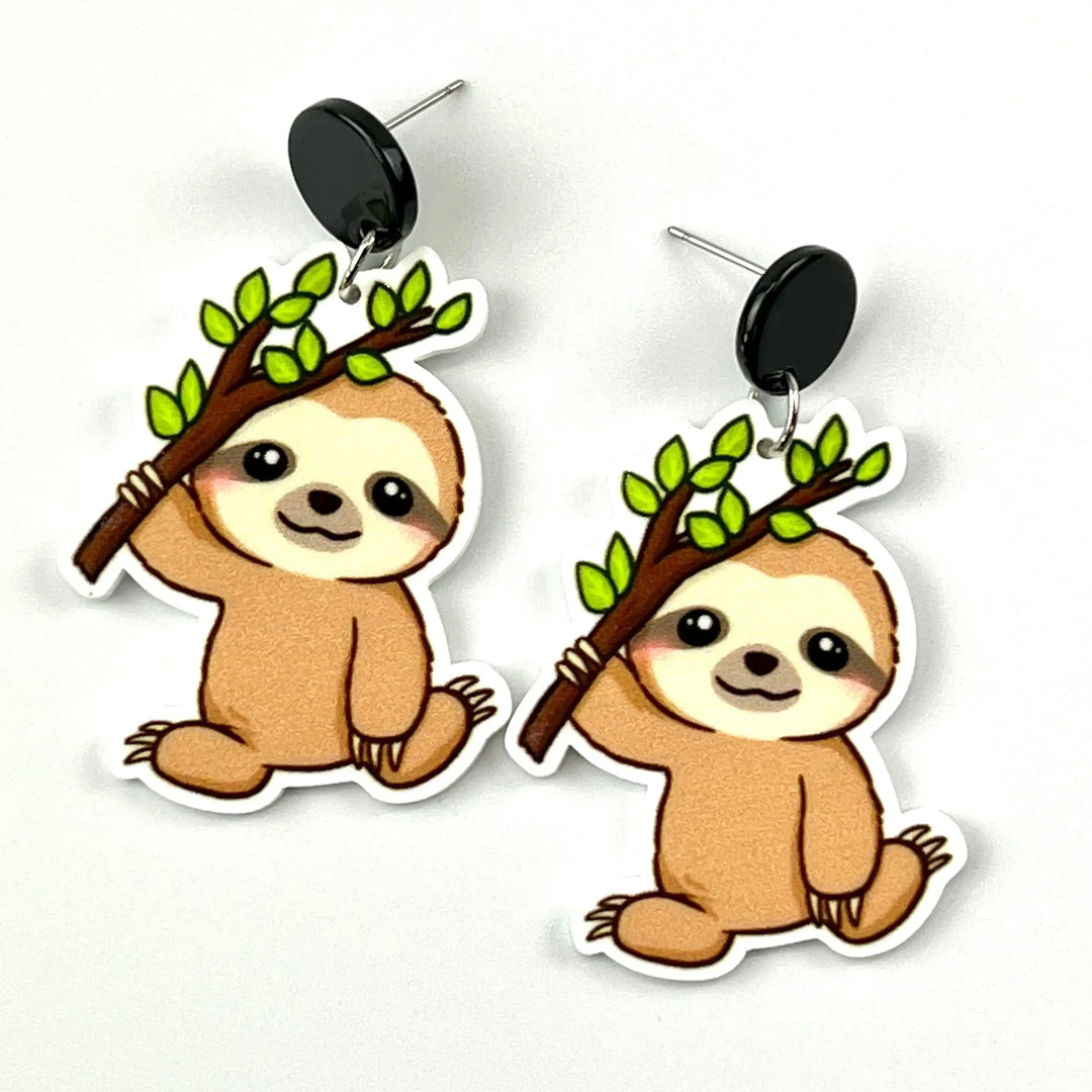 Baby Sloth Holding Branch Stud Drops Sunbaked Lizard Jewellery & Gifts