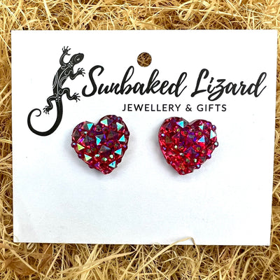 Blue, Pale Pink and Hot Pink Sparkle Heart Studs